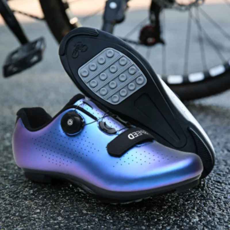chaussures route vélo bleu mauve-dessous