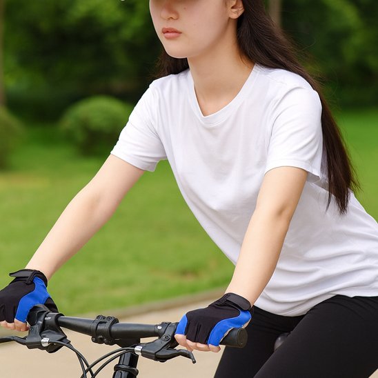 Gants pour vélo bleus avec femme