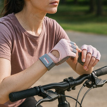gants vélo rose avec femme