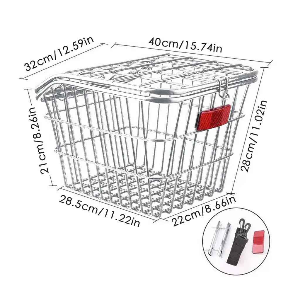 panier pour vélo dimensions argent avec couvercle