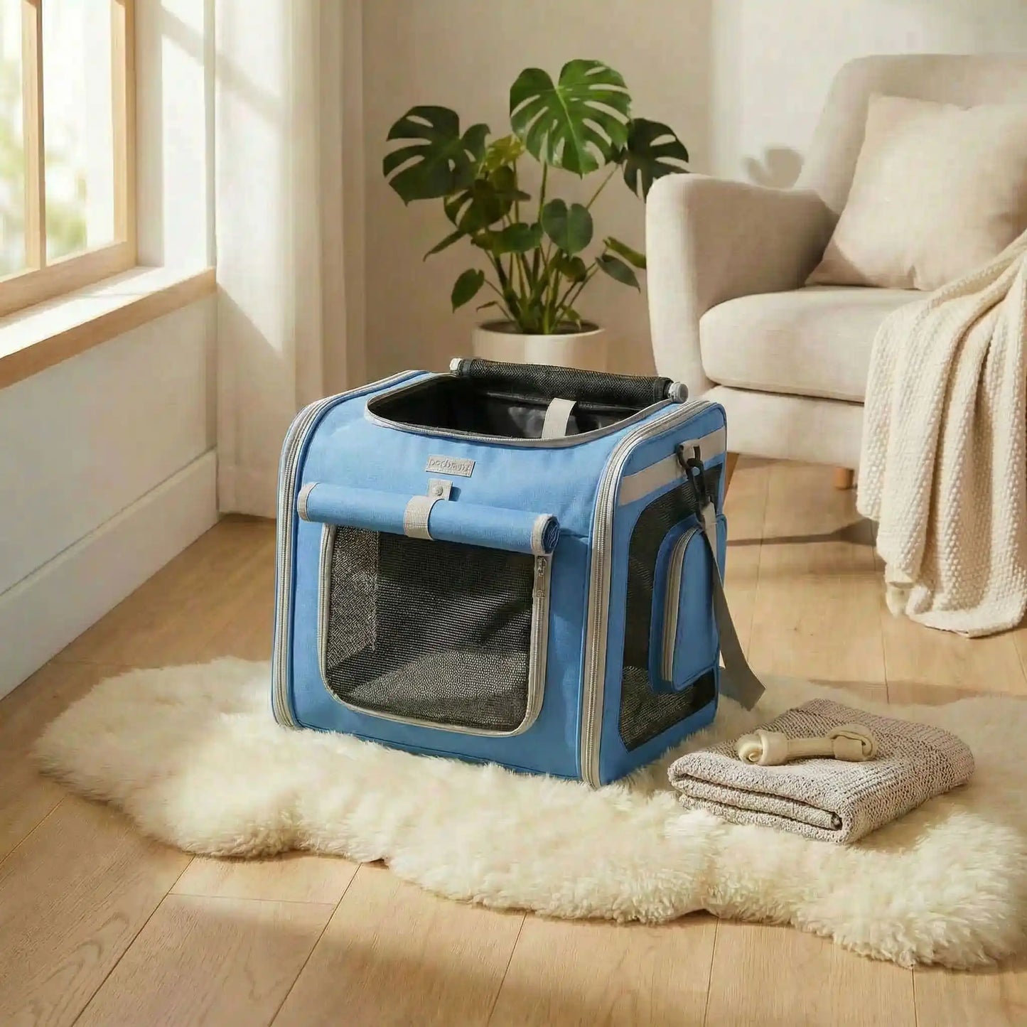 panier vélo chien bleu