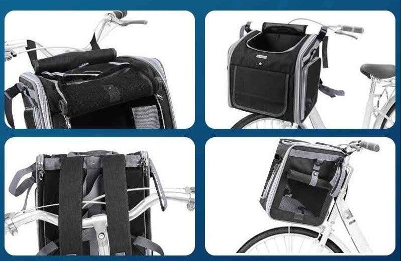 panier vélo chien différentes vues sur vélo