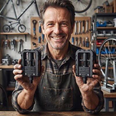 pédale vélo​ avec homme mécanicien