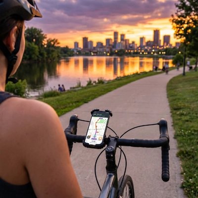 support téléphone vélo​ route avec femme