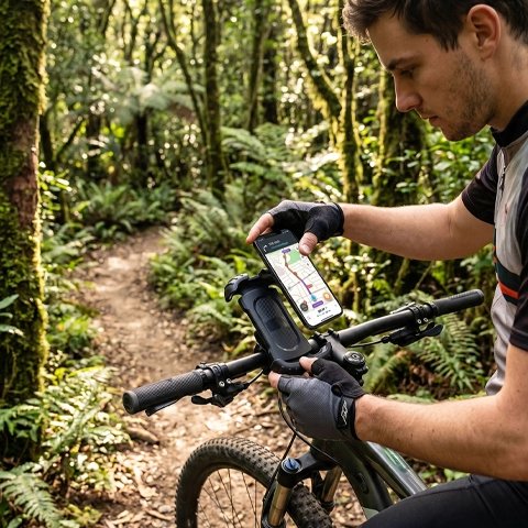 support téléphone vélo​ route avec homme